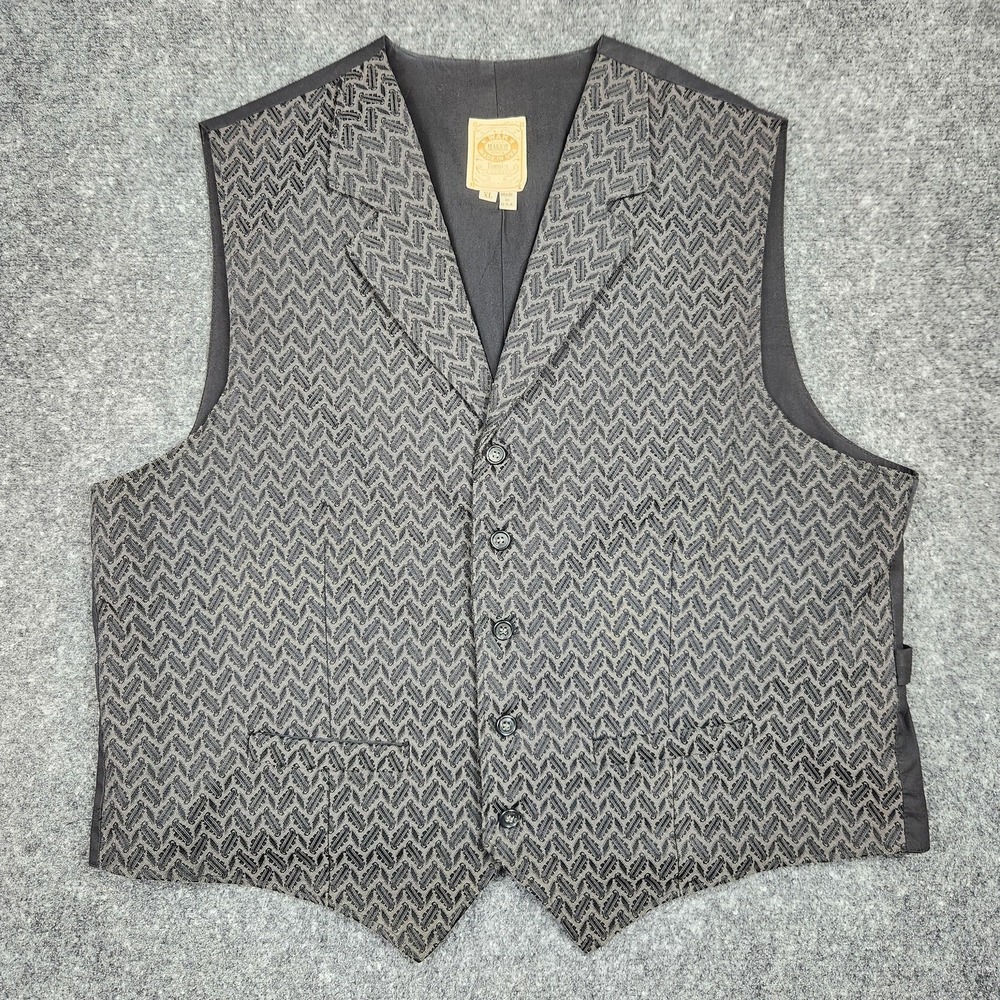 Wah Maker Vest Mens‎ XL Black Gray Western Frontier Waistcoat Dress Made USA